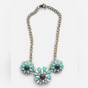 J. Crew Aqua and Gold Statement Necklace